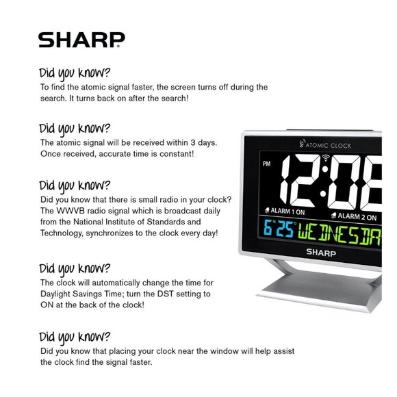 Sharp Atomic Desktop Clock with Color Display - Atomic Accuracy - Easy to Read S - Picture 5 of 7